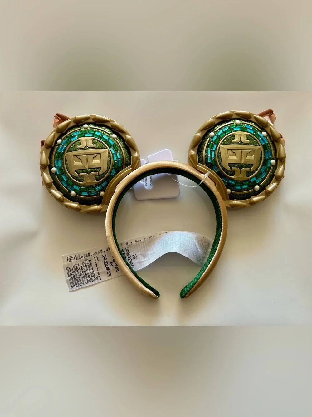 Disney Wakanda Green Glitter Ear Headband with Brown & Cream Ribbon Wings